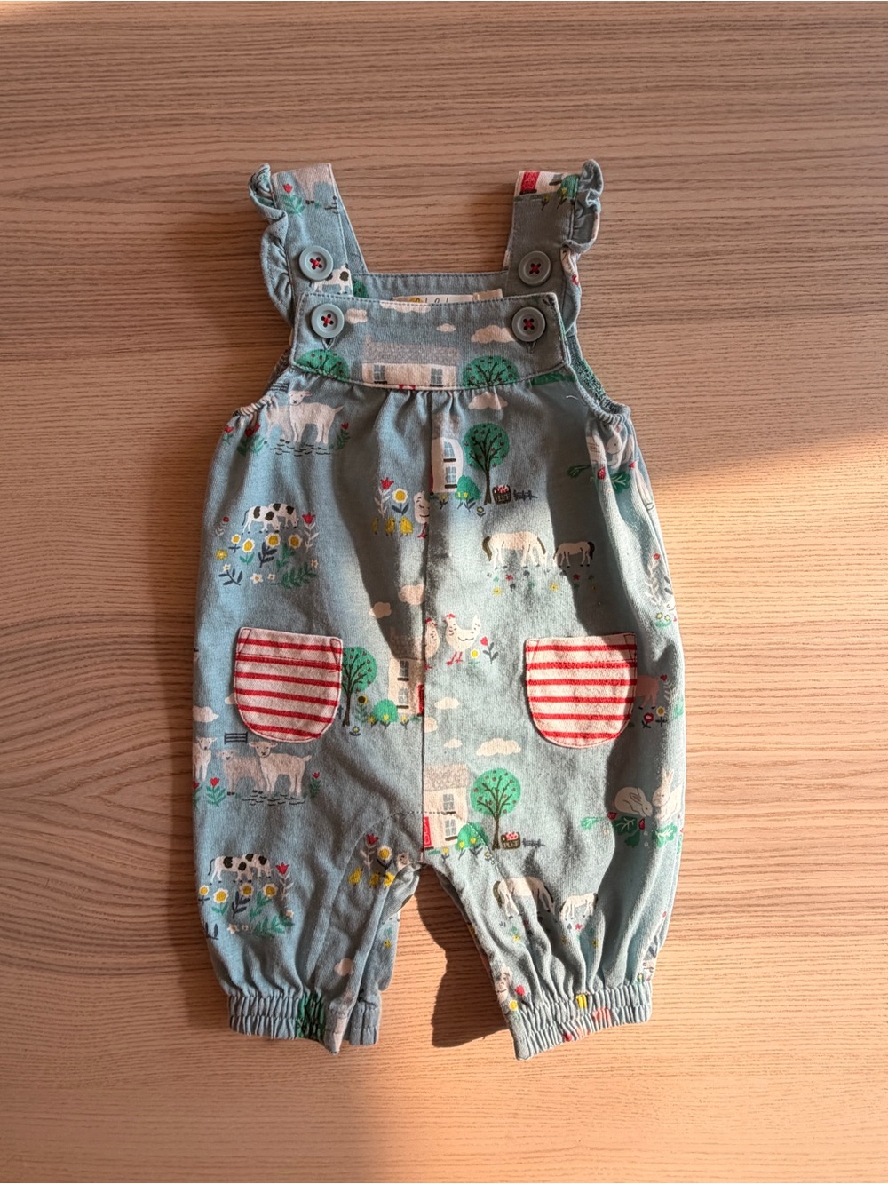 Baby Boden Light Blue Farm-Print Overalls